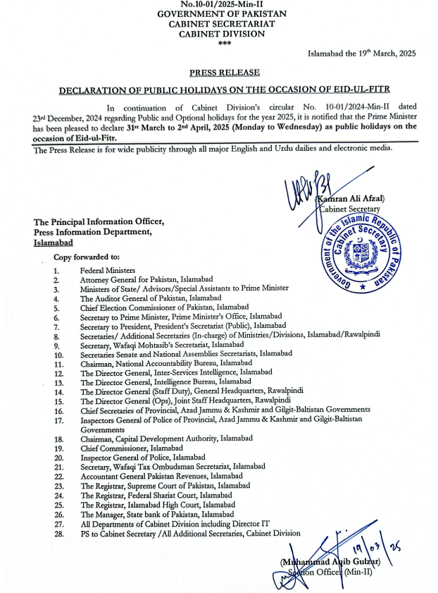 Eid ul Fitr Holidays in Pakistan